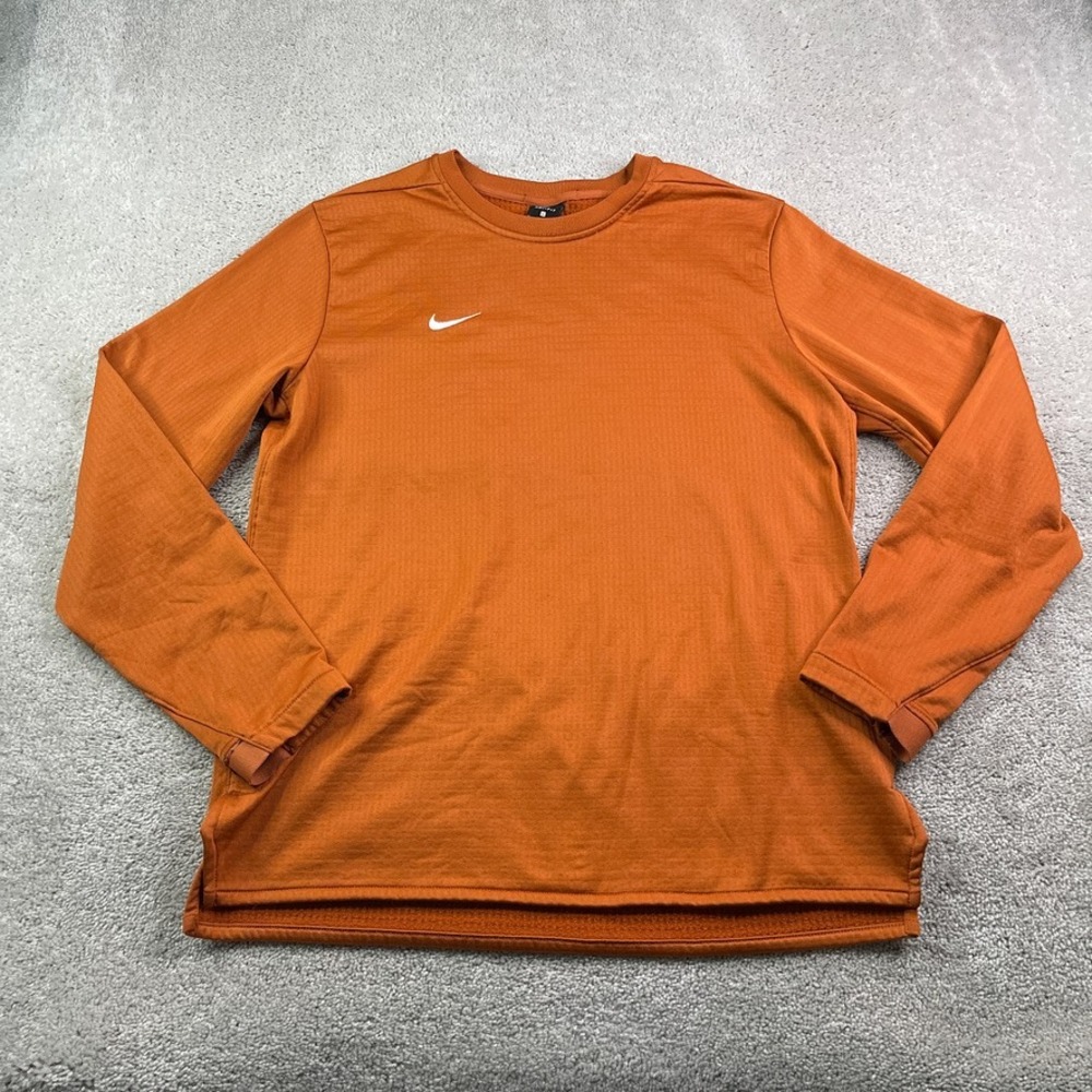 Nike Sweatshirt Mens Large‎ Orange Dri-Fit Waffle Fleece Pullover Crew Athletic